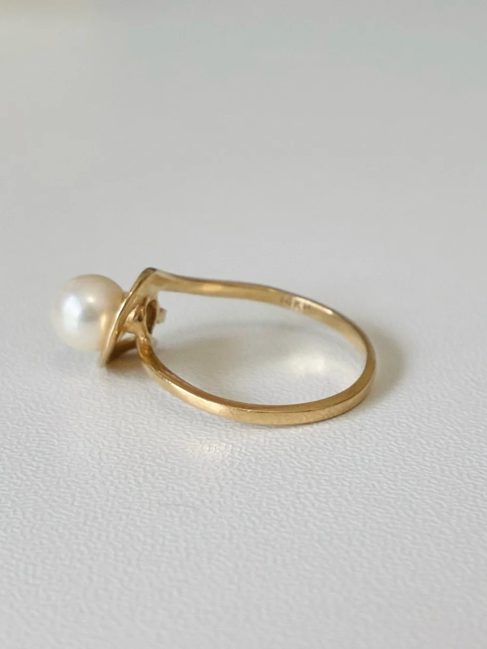 14K Plumb Gold Diamond Pearl Ring And 14K Gold Diamond Earrings, Vintage